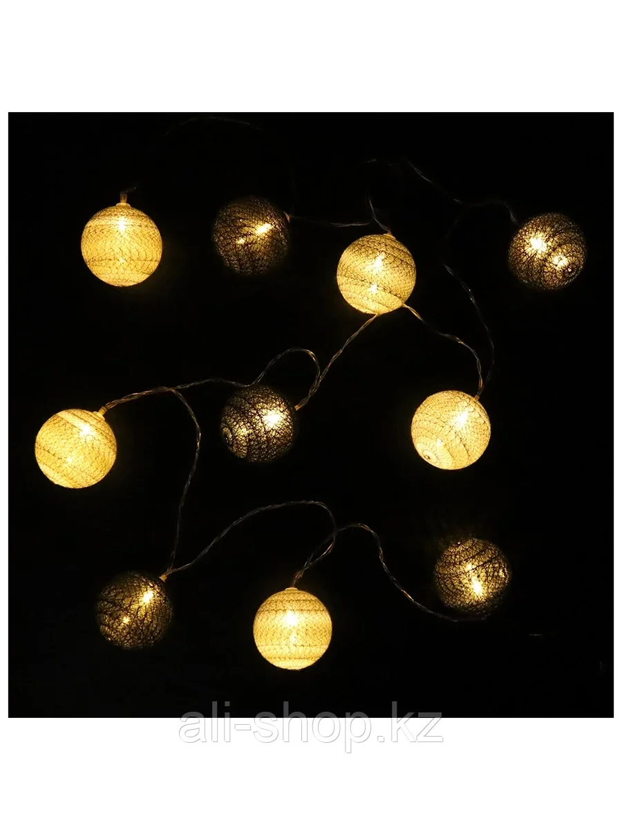 Светодиодная гирлянда ШНУР 2 м 10 желтых LED шариков на батарейках - фото 6 - id-p105323790