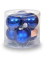 Набор стеклянных шаров 8 см 6 штук Синий 25-34