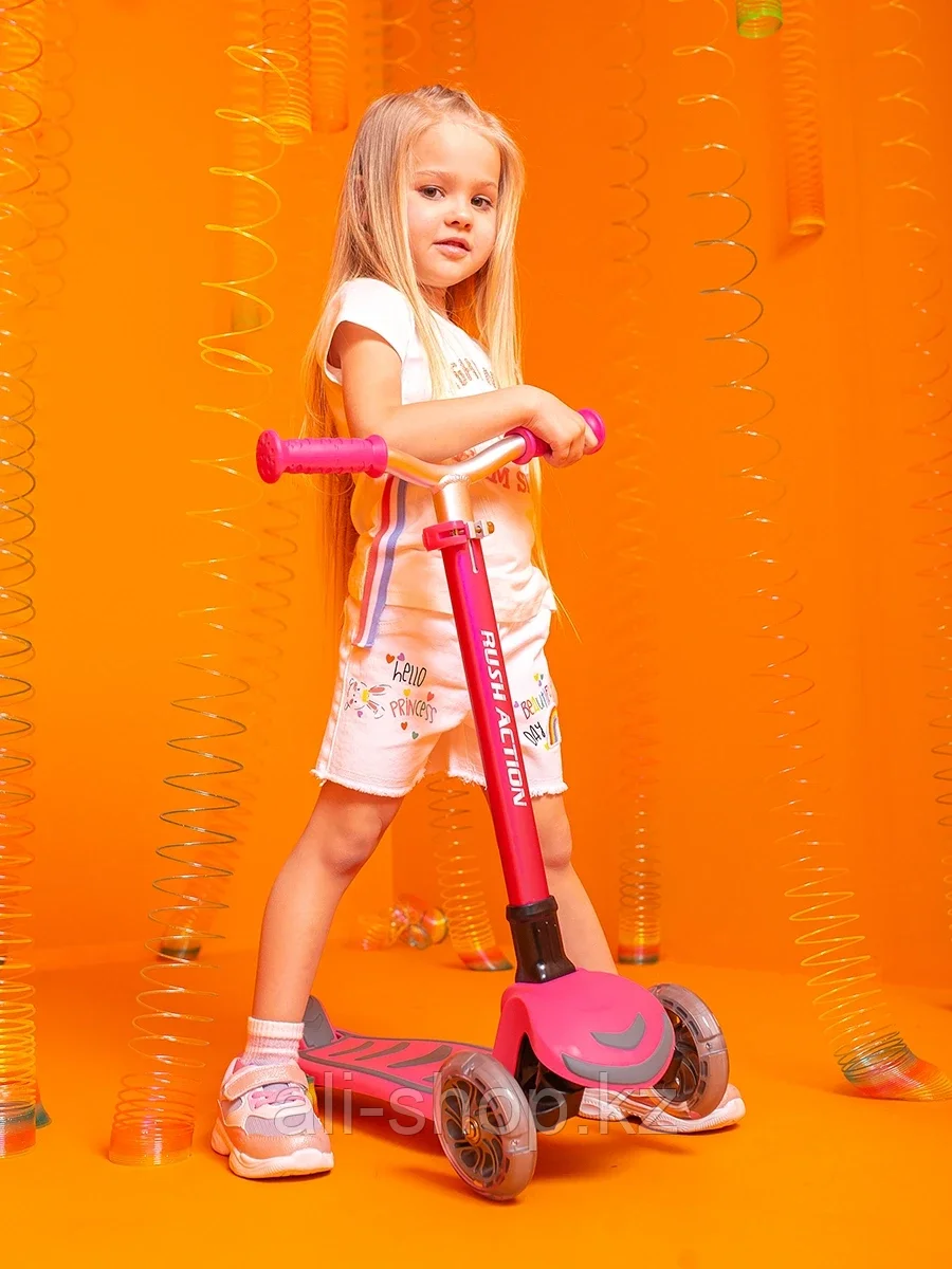 Самокат детский 3-х колесный RUSH ACTION розовый, складной - фото 7 - id-p105322517