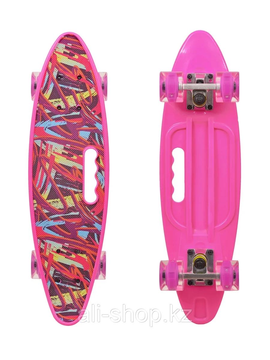 Скейтборд 56*15 см RUSH ACTION со светящимися колесами розовый - фото 1 - id-p105322584