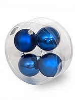 Набор стеклянных шаров 10 см 4 штуки Синий 25-52