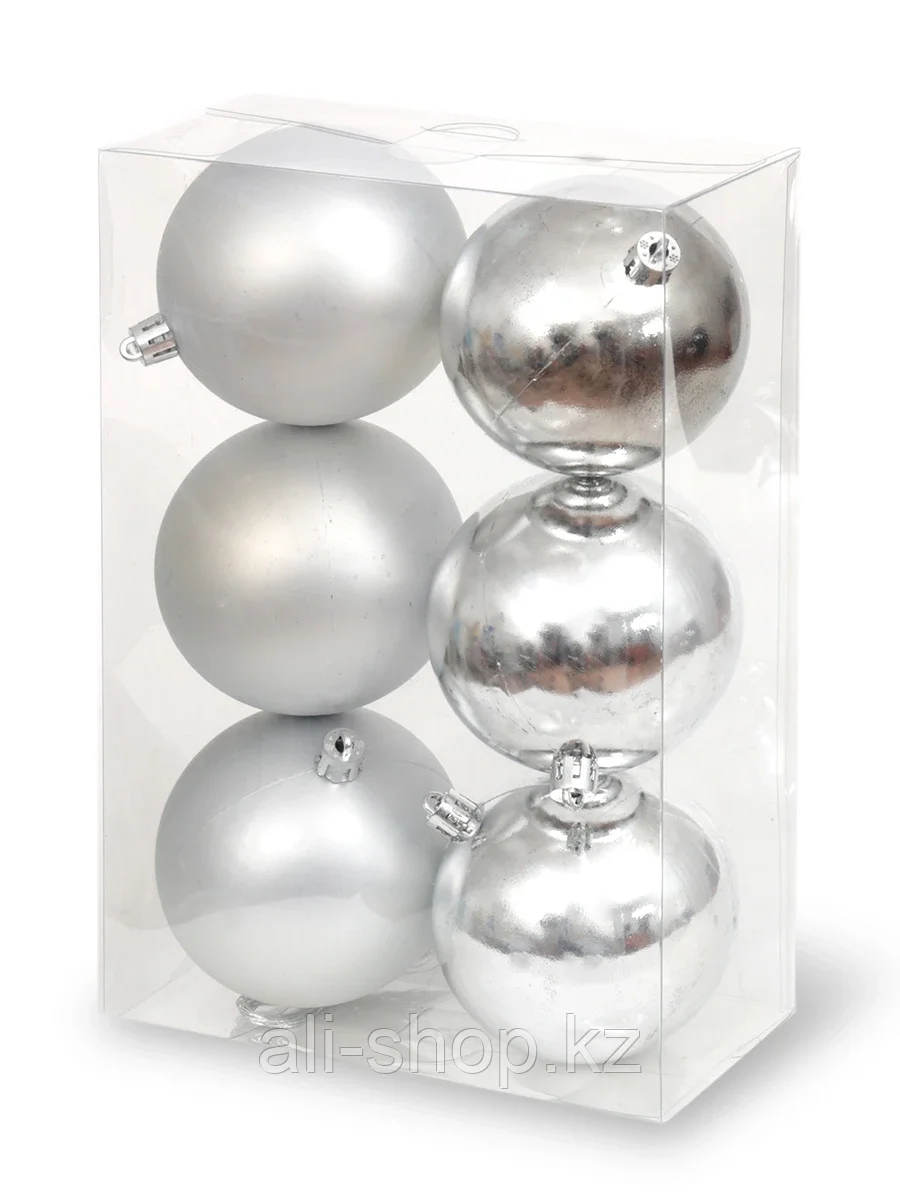 Набор шаров 8 см 6 шт серебро AS39 - фото 1 - id-p105324078