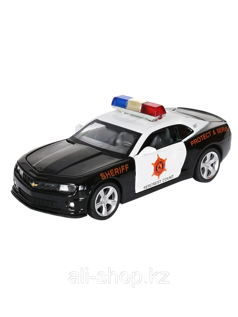 Модель машины Chevrolet Camaro SS Полиция 1:32 (13,5см) свет, звук, инерция 68696 черный - фото 1 - id-p105325571