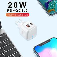 Устройство быстрой зарядки сетевое USB-C PD+QC3.0 20W LIDER с боковым расположением портов