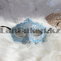 Венецианская маска Коломбина кружевная голубая