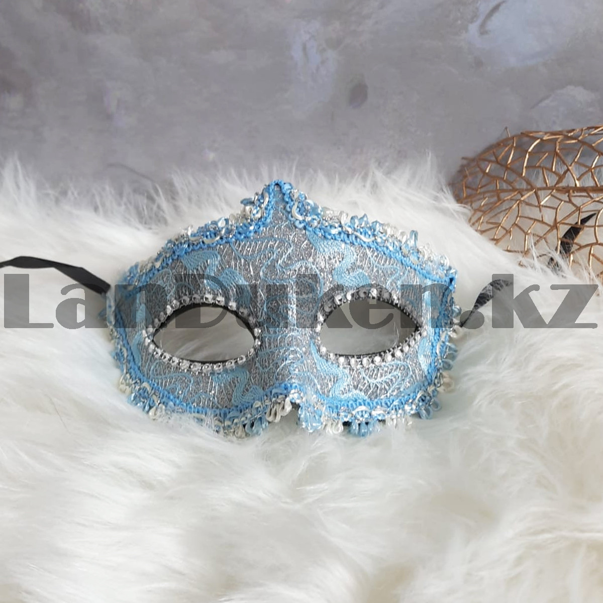 Венецианская маска Коломбина кружевная голубая, фото 1
