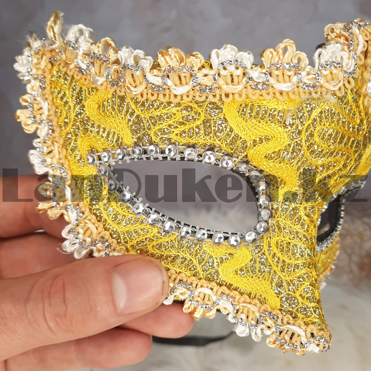Венецианская маска Коломбина кружевная желтая - фото 3 - id-p105346686