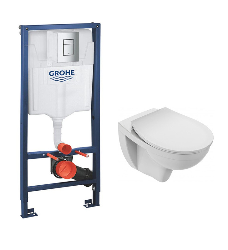 Инсталляция Grohe Rapid SL c безободковым унитазом Jacob Delafon Patio EDV102-00, клавиша хром, комплект