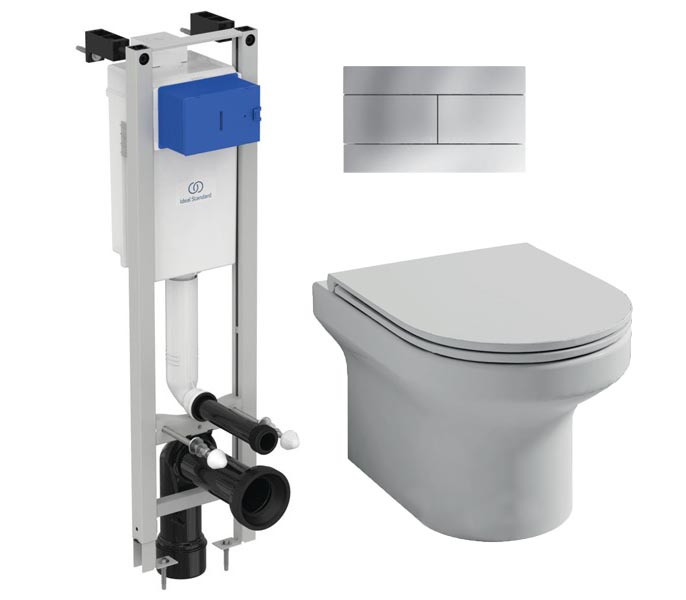Инсталляция Ideal Standard узкая с унитазом Jacob Delafon Elite EDX114RU-00, сиденье микролифт, клавиша хром,