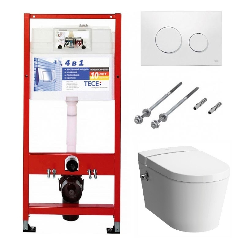 Инсталляция Tece K440920, с безободковым унитазом VitrA Nest 5176B003-6233, с функцией биде, крышка микролифт,