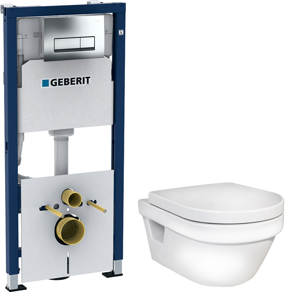Инсталляция Geberit с безободковым унитазом Gustavsberg Hygienic Flush 5G84HR01, сиденье микролифт, комплект