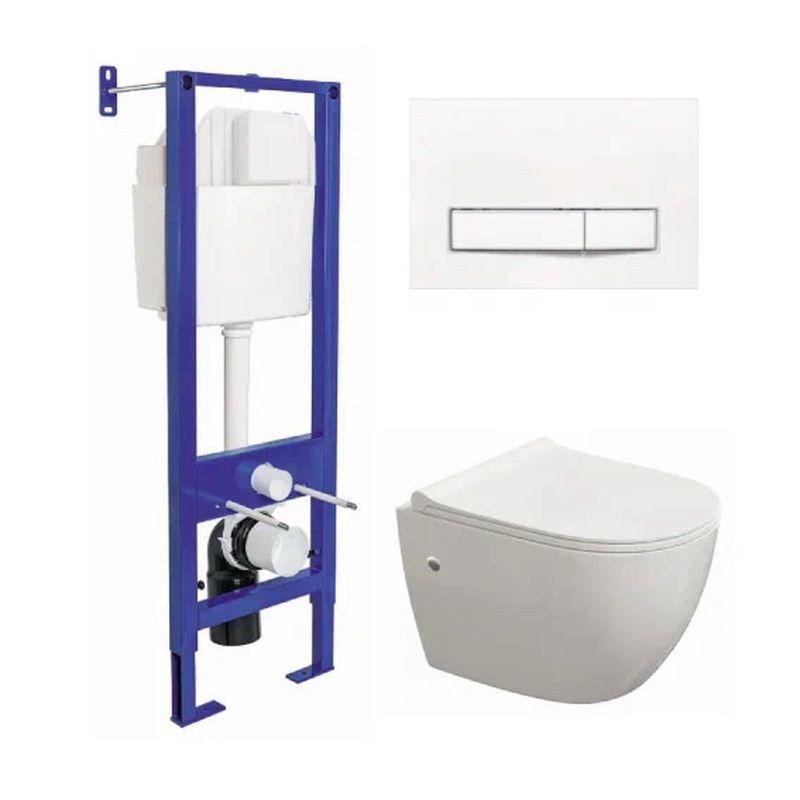 Инсталляция Berges Atom Line 410 с унитазом Okus, крышка микролифт, кнопка белая, 042446