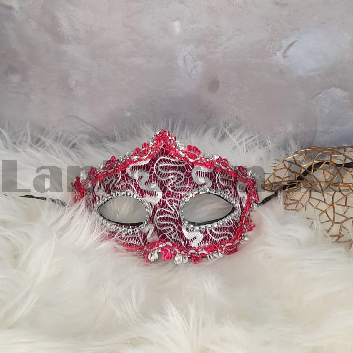Венецианская маска Коломбина кружевная розовая - фото 3 - id-p105371589