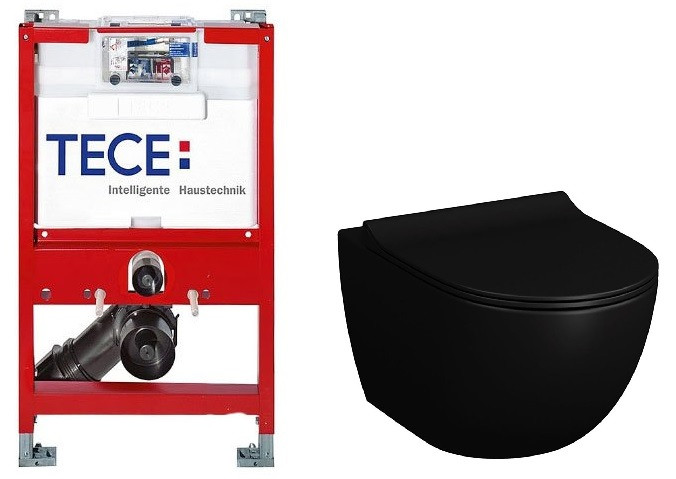 Инсталляция TECE TECEprofil 9300001 с унитазом Vitra Sento 7748B083-0101, крышка микролифт, цвет черный
