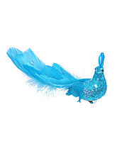 Новогоднее украшение 23 см птица голубой