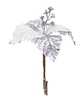 Новогоднее украшение Пуансеттия серебро 16 см на прищепке TJ21-628