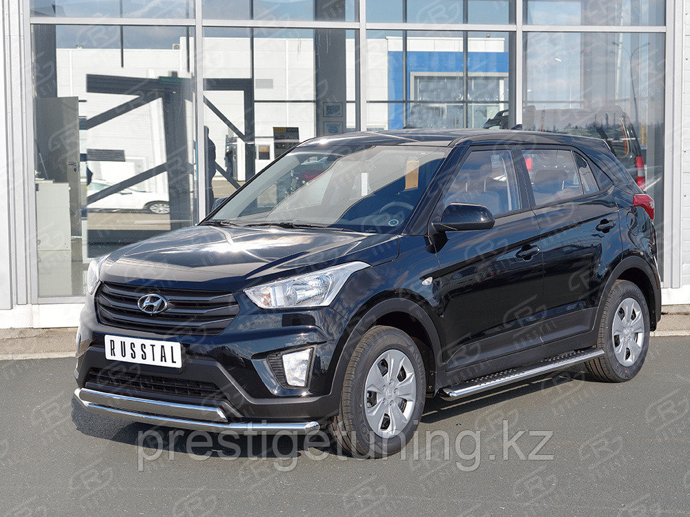 Защита переднего бампера d63 секция-75х42 дуга Hyundai Creta 2016-2020 - фото 4 - id-p105389418