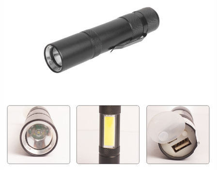 Фонарь портативный светодиодный, перезаряжаемый, водонепроницаемый T6+COB, USB 1200mah, фото 1