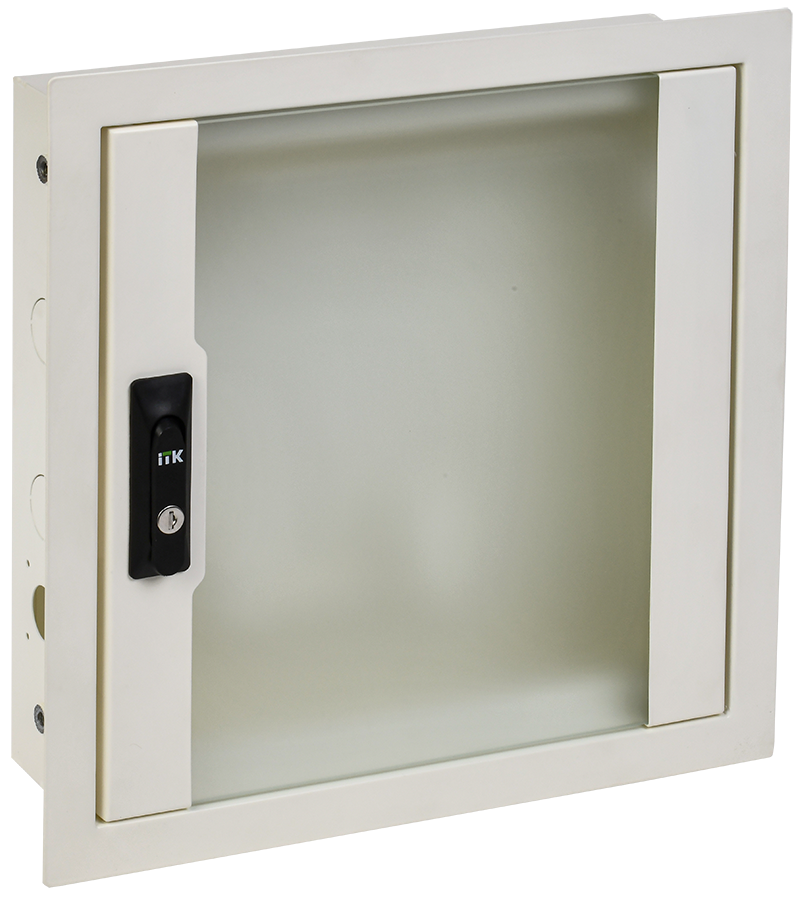 ITK LINEA R Шкаф мультимедиа настенный встраиваемый 400х400мм дверь стеклянная белый RAL9016