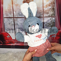 Мягкая игрушка Зайка в кофте и юбке синяя плюшевая 50 см