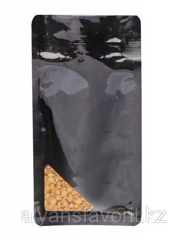 Пакет восьмишовный с плоским дном черный с треугольным окошком (НИЖНЕЕ) и с отрывным замком зип лок - фото 1 - id-p105422539