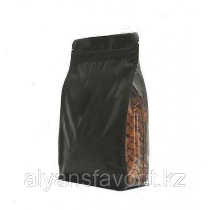 Пакет восьмишовный с плоским дном черный матовый с замком зип лок и прозрачными фальцами, фото 2
