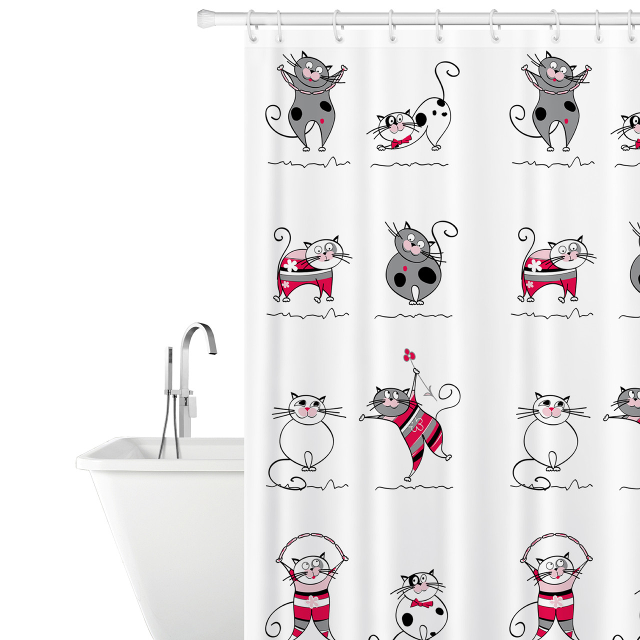 Штора для ванной, текстиль, 180х180 сm, 12 колец в комплекте Tatkraft Funny Cats 11502