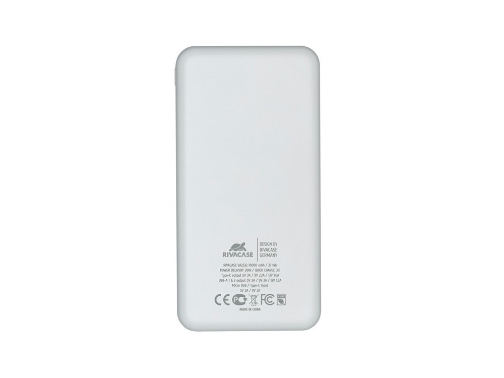 RIVACASE VA2532 (10000 мАч) QC/PD 20W внешний аккумулятор с дисплеем, белый 12/48 - фото 3 - id-p105433801