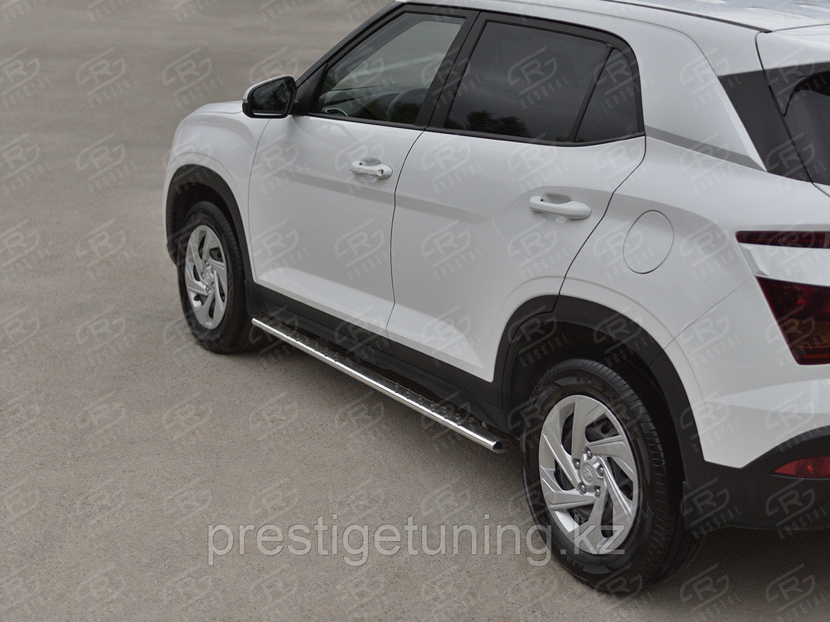 Пороги труба 75х42 овал с проступью Hyundai Creta 2021 по н.в - фото 1 - id-p105435165