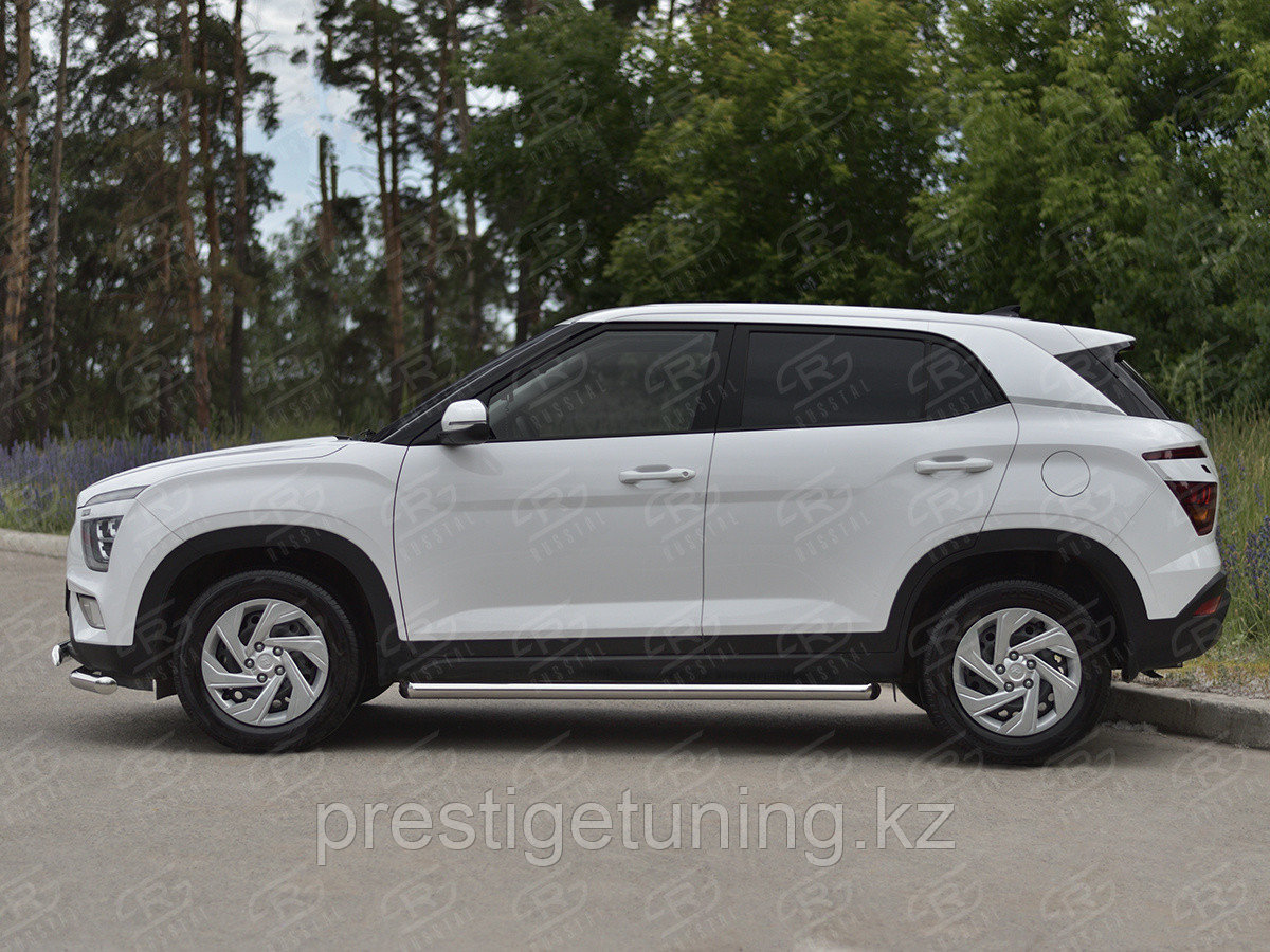 Пороги труба d63 (вариант 1) Hyundai Creta 2021 по н.в - фото 2 - id-p105435166