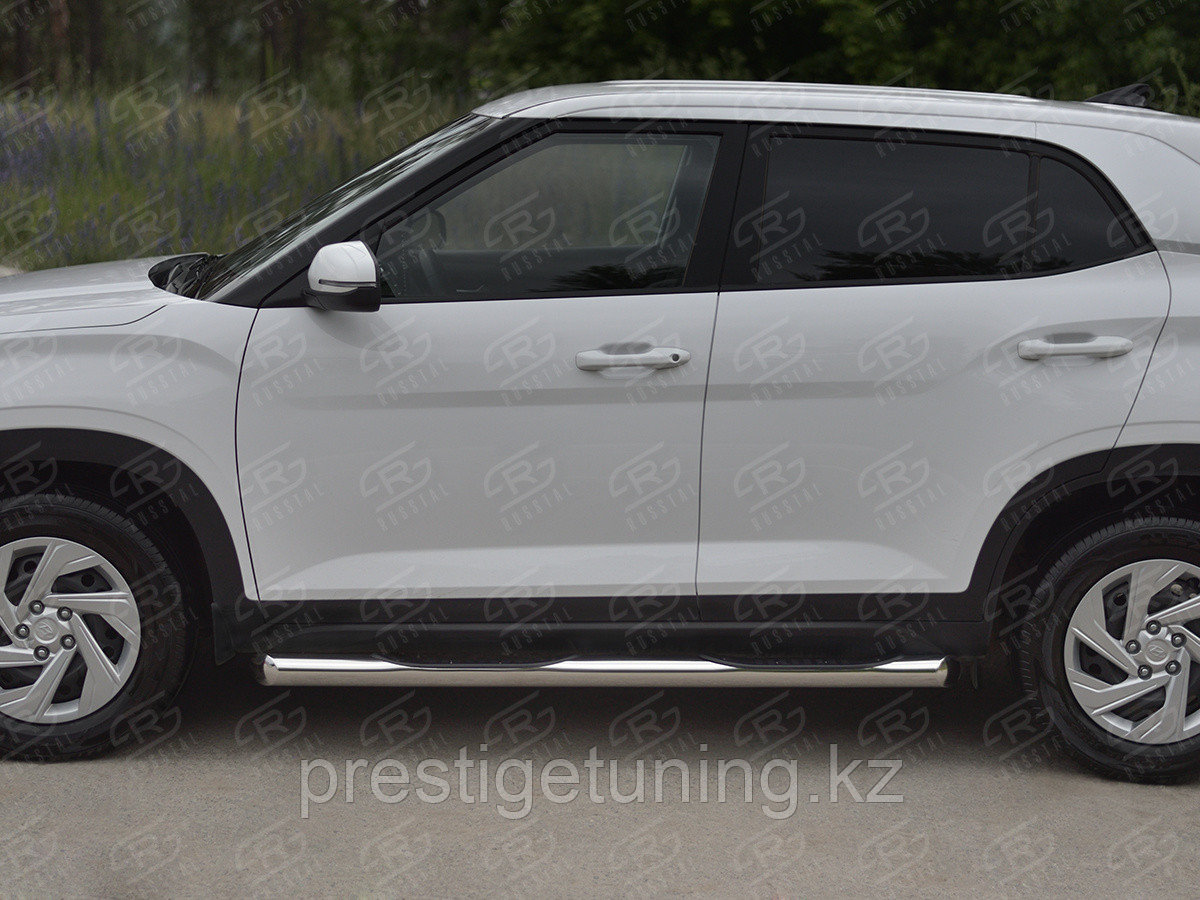 Пороги труба d76 с накладкой (вариант 1) Hyundai Creta 2021 по н.в - фото 3 - id-p105435168