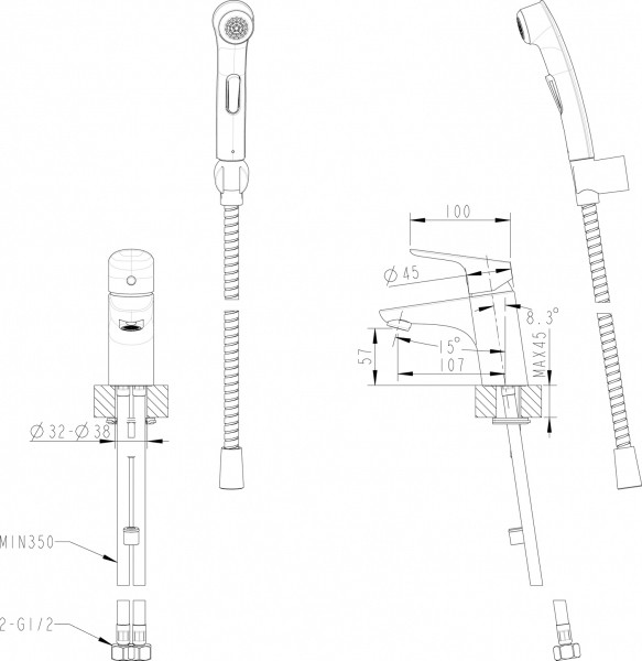 D91112CP-RUS Гигиенический душ с настенным держателем и шлангом (к/к 12) - фото 3 - id-p105437066