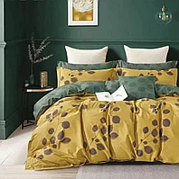 Полуторный комплект постельного белья, из хлопка, с принтом листиков.