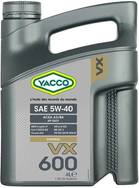 Моторное масло Yacco VX 600 SAE 5W40 - 4 литра - фото 1 - id-p105443388