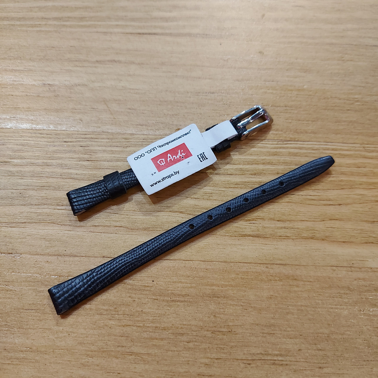 Черный Кожаный ремешок "Ardi" 8 мм. на наручные женские часы. Lezar. Матовый. Производство Беларусь., фото 1