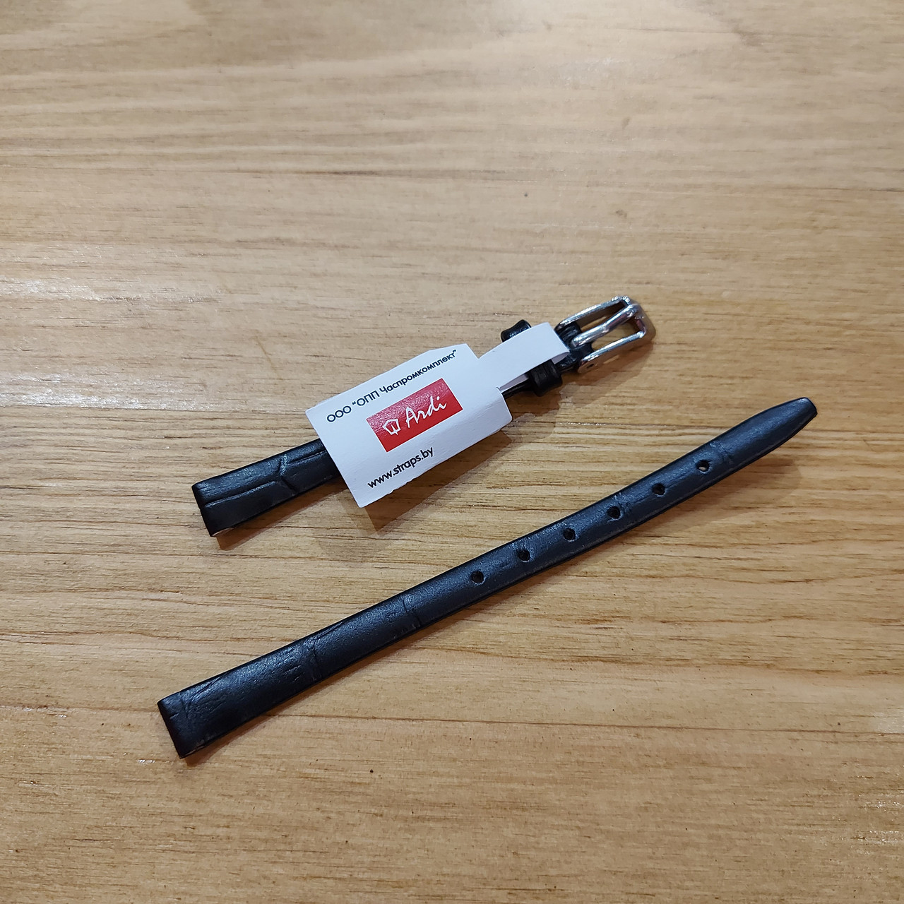 Черный Кожаный ремешок "Ardi" 8 мм. на наручные женские часы. Kroko. Матовый. Производство Беларусь., фото 1