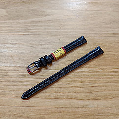 Черный Кожаный ремешок "Modeno" 10 мм. на наручные женские часы. Лак. Производство Россия. Рассрочка.