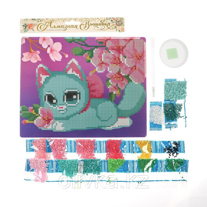 Алмазная мозаика для детей «Милый котик и сакура» 20х25 см - фото 4 - id-p90064673