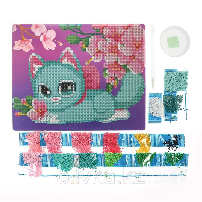 Алмазная мозаика для детей «Милый котик и сакура» 20х25 см - фото 5 - id-p90064673