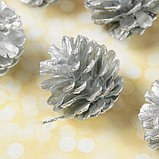 Набор природного декора "Серебряные шишки", набор 6 шт., фото 2