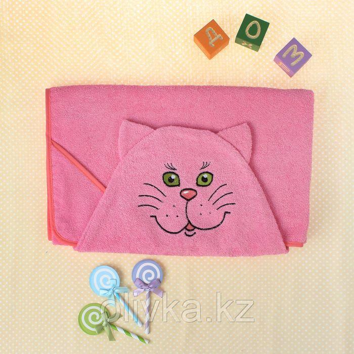 Полотенце-накидка махровое «Котик», размер 75×125 см, цвет розовый, хлопок, 300 г/м²