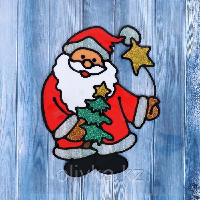Наклейка на стекло "Дед Мороз с ёлкой и звёздочкой" 14,5х18 см - фото 1 - id-p105446610