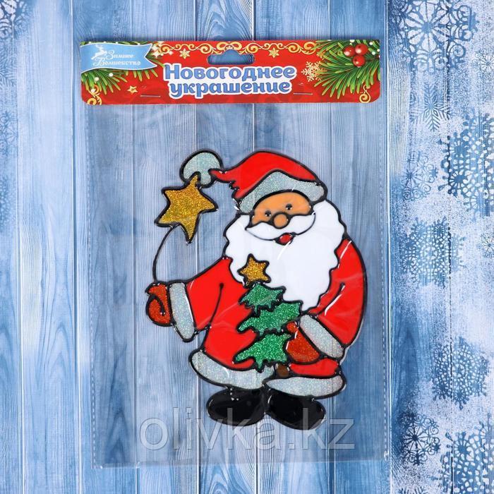 Наклейка на стекло "Дед Мороз с ёлкой и звёздочкой" 14,5х18 см - фото 3 - id-p105446610