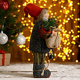 Дед Мороз "В клетчатой шубке, с фонариком и мешком" 30 см, фото 2