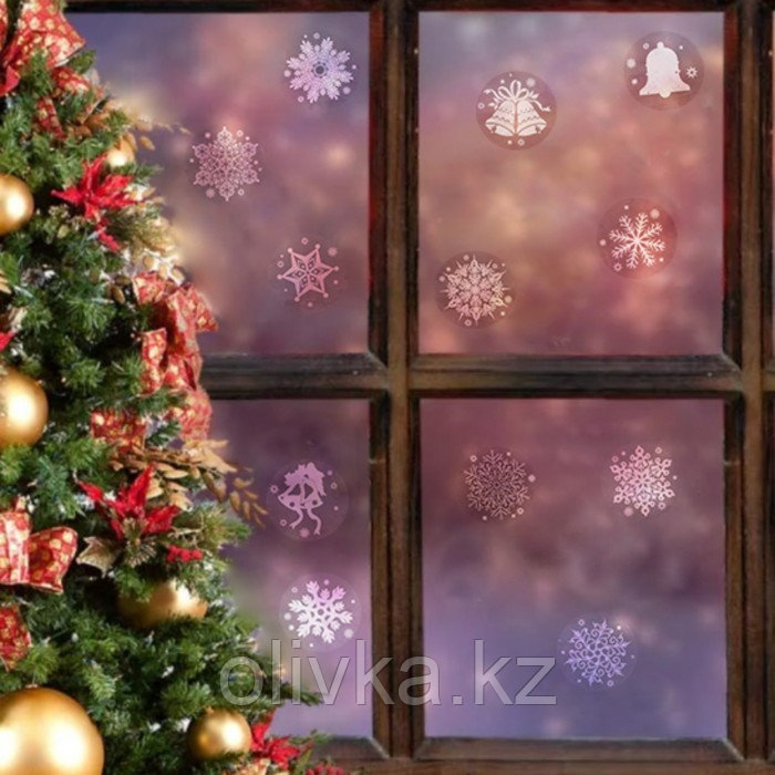 Набор наклеек "Новогодний" снежинки и колокольчики, 29,2 х 38,1 см - фото 5 - id-p105453354