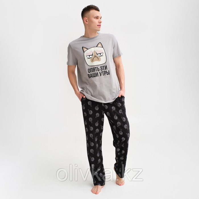 Пижама мужская KAFTAN "Утры" р.56, серый/черный - фото 1 - id-p105464270