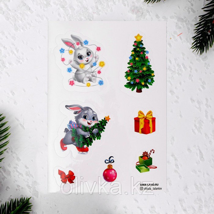 Блокнот- гравюра «Новый год» кролик, 10 листов, лист наклеек - фото 4 - id-p105469270