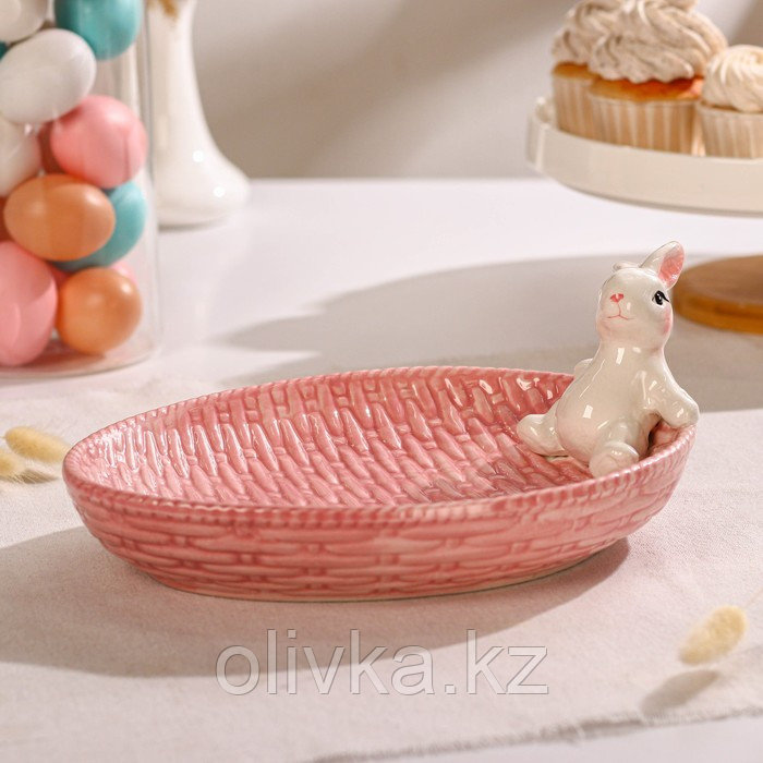 Блюдо сервировочное Доляна «Зайка», 26×19,5×10,5 см, цвет розовый - фото 2 - id-p105473417
