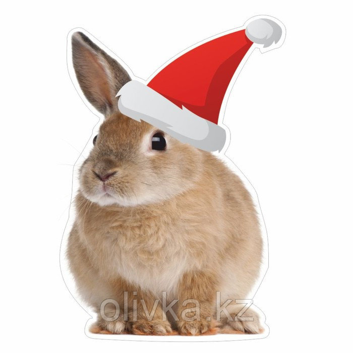 Наклейка автомобильная "Кролик в новогодней шапке", 100 х 100 мм, вид 2