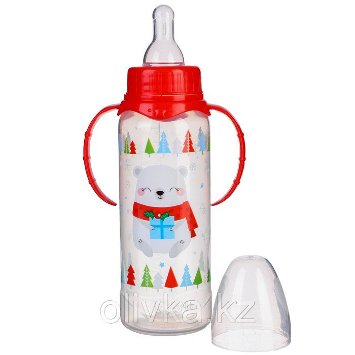 Бутылочка для кормления «Новогодний Мишка» 250 мл цилиндр, подарочная упаковка, с ручками